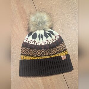 Frye Fair Isle Cuff Multicolor Knit Beanie With Pom